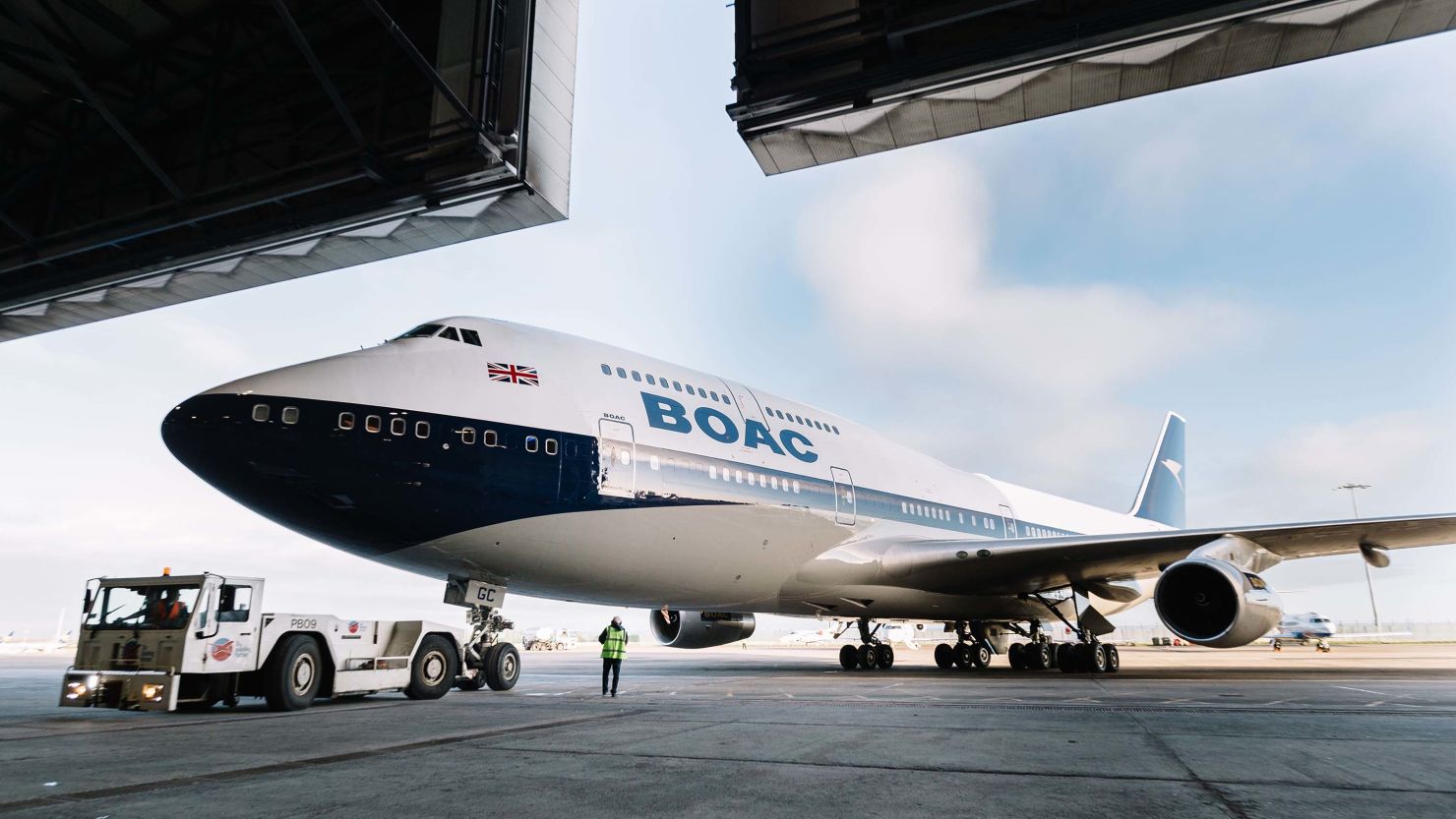 The Boeing 747 in vintage BOAC livery.
