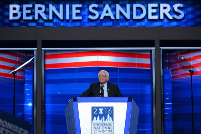 Sanders <a href="http://www.cnn.com/2016/07/25/politics/bernie-sanders-democratic-national-convention-speech/" target="_blank">addresses delegates</a> on the first day of the Democratic National Convention in July 2016.