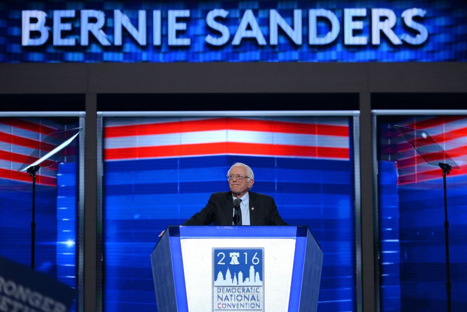 Sanders <a href="http://www.cnn.com/2016/07/25/politics/bernie-sanders-democratic-national-convention-speech/" target="_blank">addresses delegates</a> on the first day of the Democratic National Convention in July 2016.