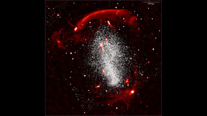 This is a merging galaxy cluster, CIZA J2242.8+5301, with extremely hot gas at its center.