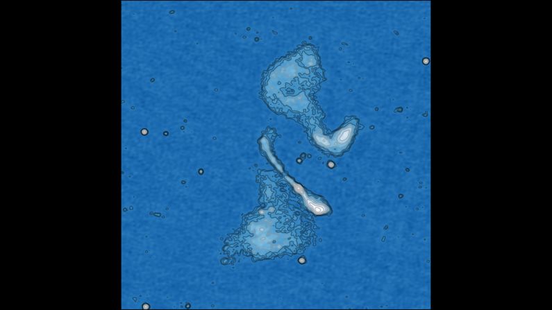 This is the "Moustache Galaxy," and astronomers think the odd structure is due to a radio jet.