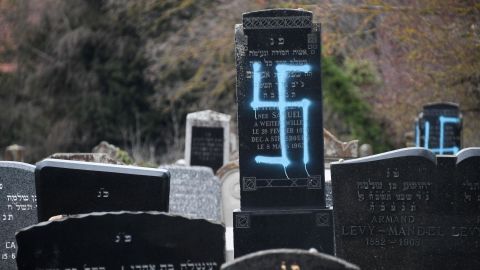 Graves were vandalized with swastikas at a Jewish cemetery in the French village of Quatzenheim.