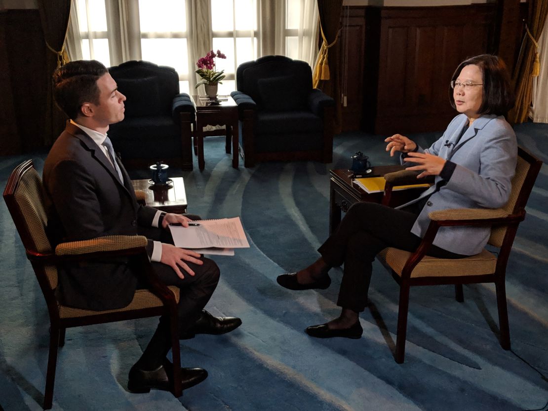 Taiwan President Tsai Ing-wen in conversation with CNN's Matt Rivers on February 18.