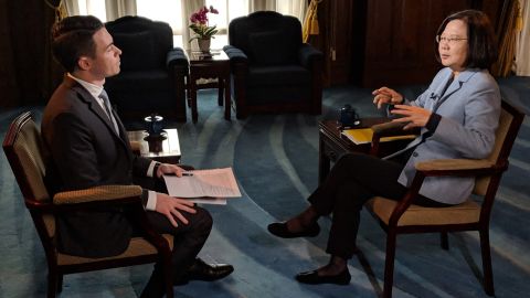 Taiwan President Tsai Ing-wen in conversation with CNN's Matt Rivers on February 18.