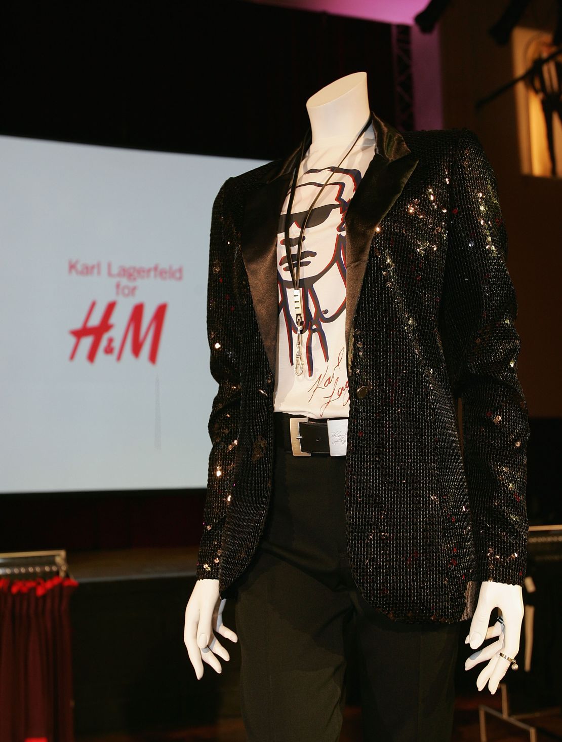 Display of cloths at the launch of Designer Karl Lagerfeld's new collection for high street fashion label H&M in 2004.