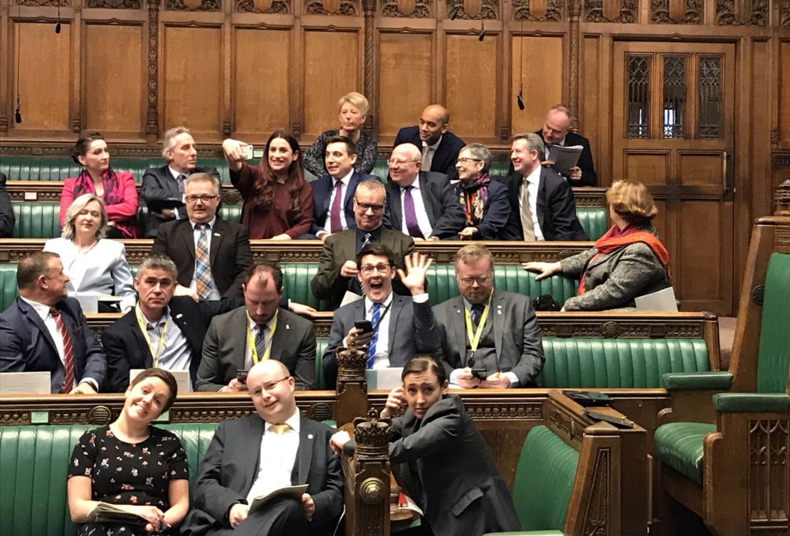 A photo shared by MP John Lamont showed the Independent Group as they took their seats in the House of Commons on Wednesday.
