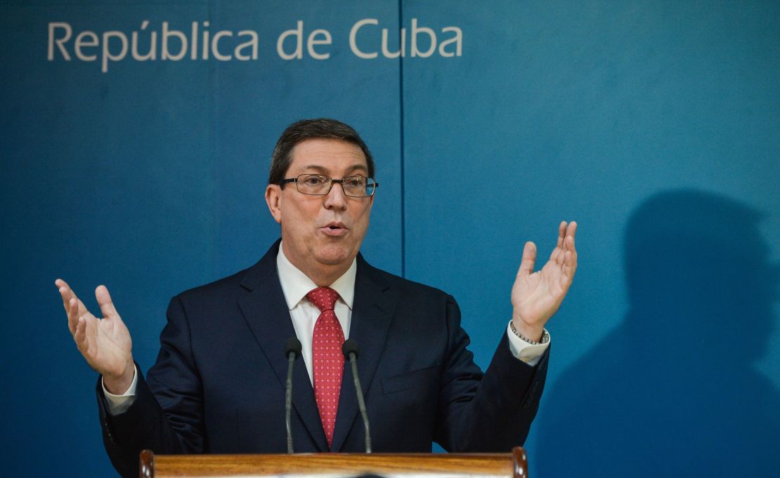 Cuban Foreign Minister Bruno Rodriguez Parrilla gives a press conference at the Foreign Ministry in Havana.