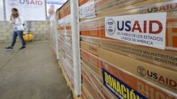 View of humanitarian aid for Venezuela inside a warehouse at the Tienditas International Bridge in Cucuta, Colombia, on the border with Venezuela, on February 19, 2019. - US President Donald Trump on Monday urged Venezuela's military to accept opposition leader Juan Guaido's amnesty offer, or stand to "lose everything," as a crisis deepened over President Nicolas Maduro's refusal to let in desperately needed humanitarian aid. (Photo by Luis ROBAYO / AFP)        (Photo credit should read LUIS ROBAYO/AFP/Getty Images)