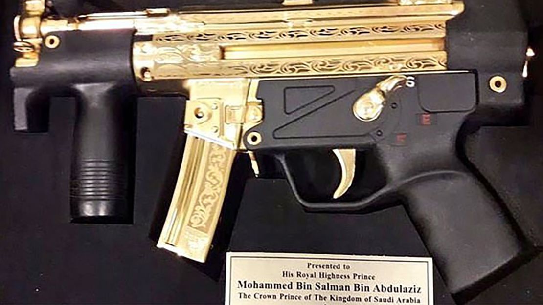 The gold-plated gun the Saudi Crown Prince was given in Pakistan.