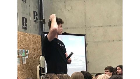 Kevin Atlas, a motivational speaker who is believed to be the first person with one hand ever to play Division I basketball, speaks to Paradise High School students.