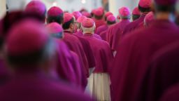 Members of the German Bishops' Conference enter the cathedral to attend the opening mass of the conference on September 25, 2018 in Fulda, western Germany. - Germany's Catholic Church is due on September 25, 2018 to confess and apologise for thousands of cases of sexual abuse against children, part of a global scandal heaping pressure on the Vatican. It will release the latest in a series of reports on sexual crimes and cover-ups spanning decades that has shaken the largest Christian Church, from Europe to the United States, South America and Australia. (Photo by Arne Dedert / dpa / AFP) / Germany OUT        (Photo credit should read ARNE DEDERT/AFP/Getty Images)