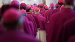 Members of the German Bishops' Conference enter the cathedral to attend the opening mass of the conference on September 25, 2018 in Fulda, western Germany. - Germany's Catholic Church is due on September 25, 2018 to confess and apologise for thousands of cases of sexual abuse against children, part of a global scandal heaping pressure on the Vatican. It will release the latest in a series of reports on sexual crimes and cover-ups spanning decades that has shaken the largest Christian Church, from Europe to the United States, South America and Australia. (Photo by Arne Dedert / dpa / AFP) / Germany OUT        (Photo credit should read ARNE DEDERT/AFP/Getty Images)