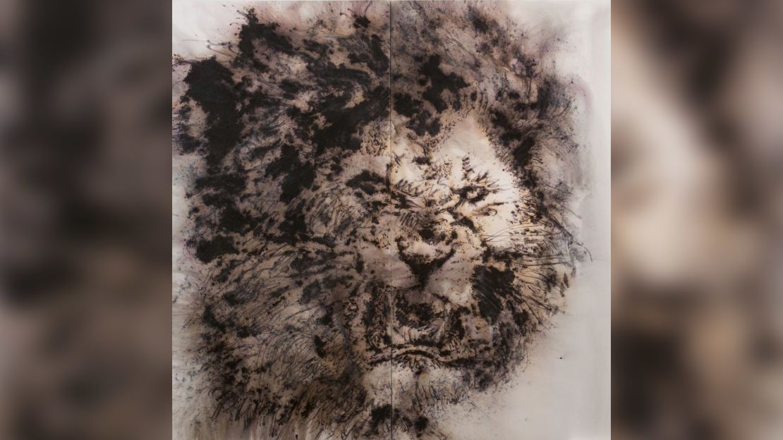 Cai's "Fierce Lion," painted on canvas with gunpowder.