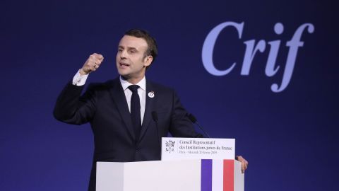Macron addresses Jewish leaders during a speech on Wednesday 