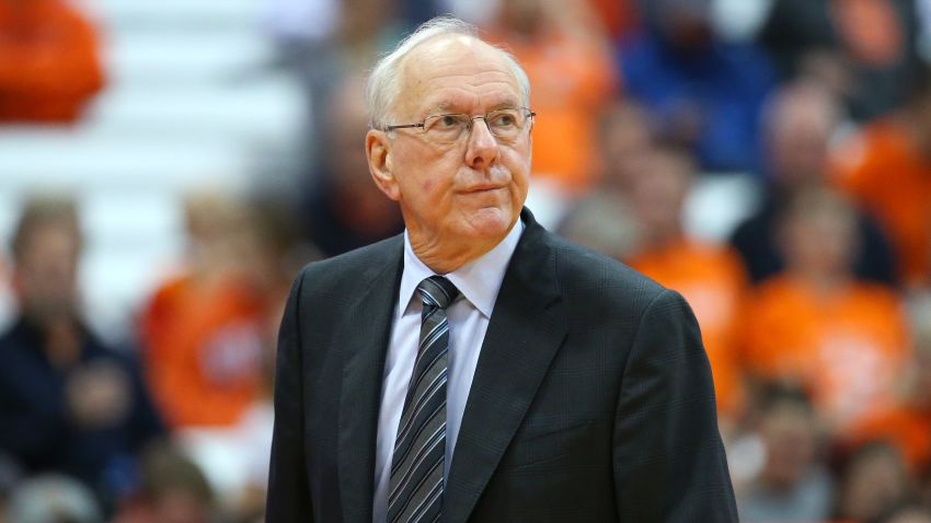 SYRACUSE, NEW YORK - NOVEMBER 06:  Head coach Jim Boeheim of the Syracuse Orange reacts to a play against the Eastern Washington Eagles during the second half at the Carrier Dome on November 06, 2018 in Syracuse, New York. Syracuse defeated Eastern Washington 66-34. (Photo by Rich Barnes/Getty Images)