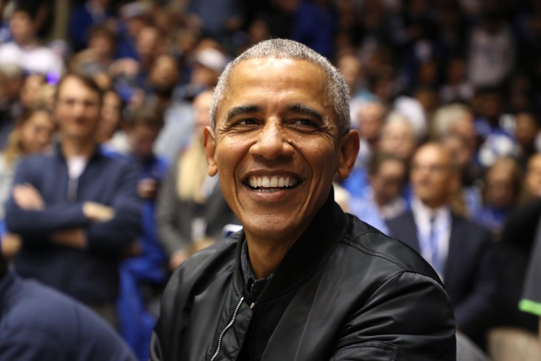 Barack Obama watches on at Cameron Indoor Stadium in North Carolina.