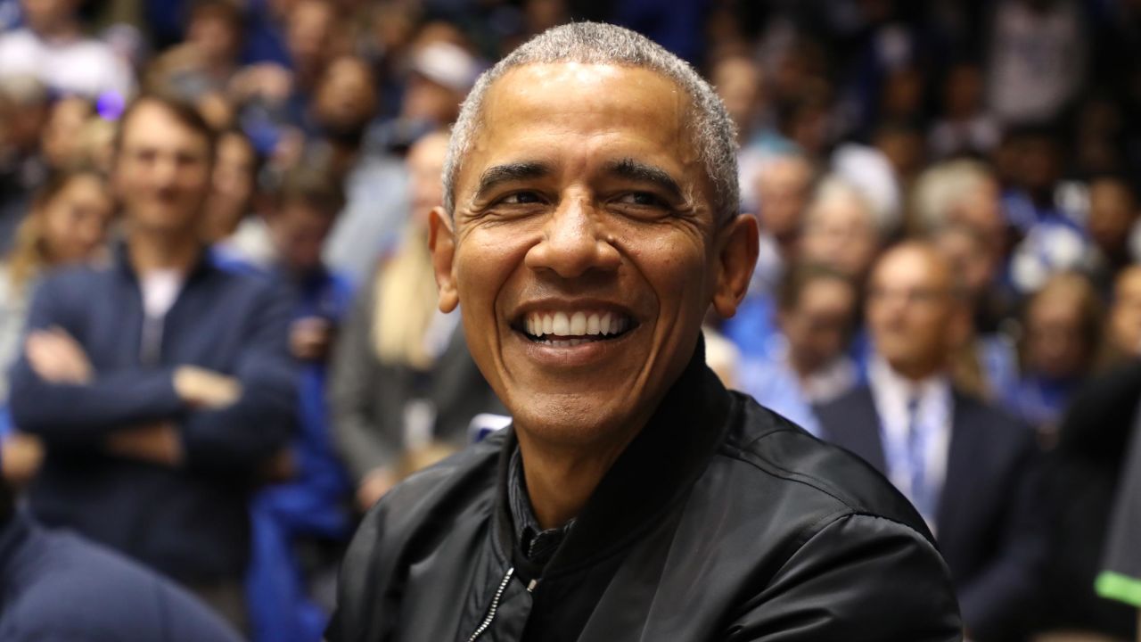 Barack Obama watches on at Cameron Indoor Stadium in North Carolina.