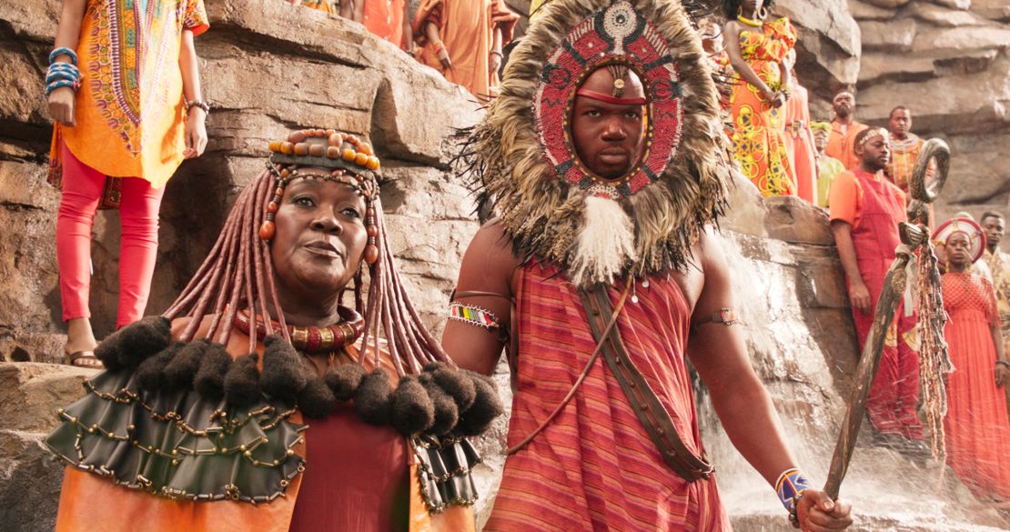 Mining Tribe Elder (played by Connie Chiume) wears a wig similar to hairstyles popular with the Himba tribe of Namibia.