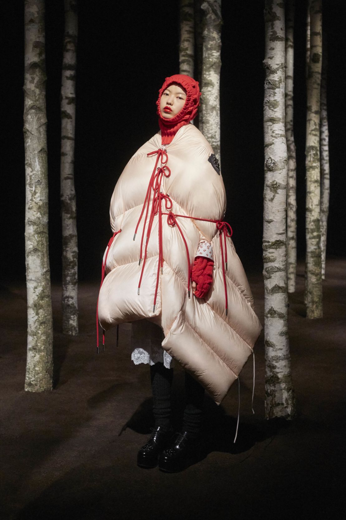 Rocha embraced Moncler's outdoors ethos by presenting her designs among a constructed forest.