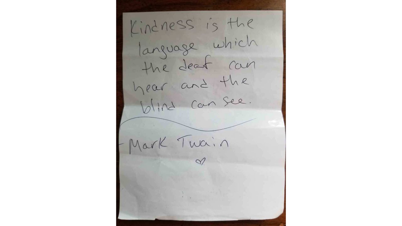One of many inspirational notes Kelly Stewart has written to her customers. This one quotes Mark Twain.