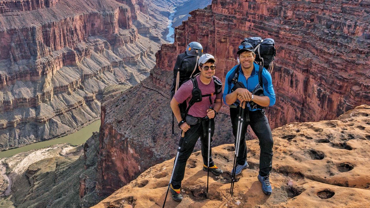 Pete McBride (r) and Kevin Fedarko (l) decided to hike through the Grand Canyon, even though there's no trail for most of the way.