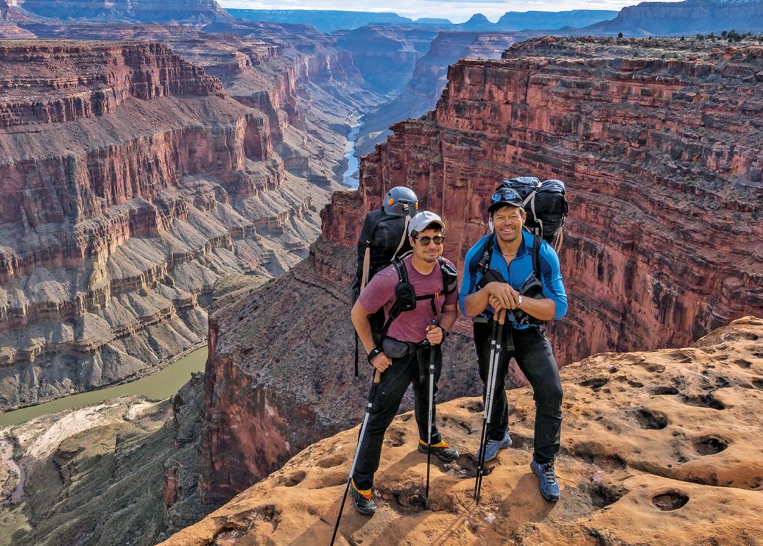 Pete McBride (r) and Kevin Fedarko (l) decided to hike through the Grand Canyon, even though there's no trail for most of the way.