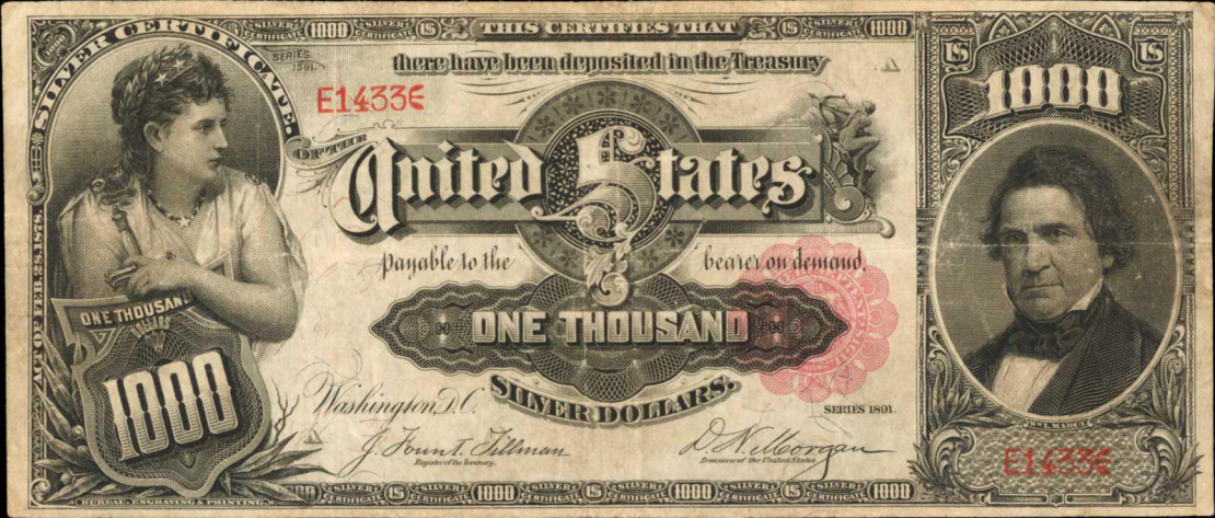 The famed 1891 $1000 note is known as the "Marcy Note" due to the portrait of William L. Marcy which appears on the right.