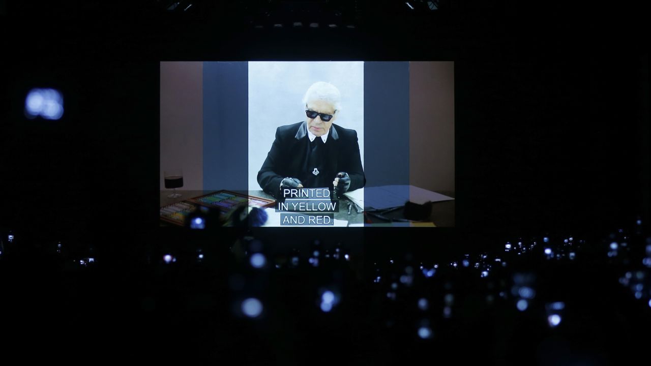 A video presentation showing the late Karl Lagerfeld is shown at a Fendi fashion show in Milan, Italy, on Thursday, February 21. Lagerfeld, one of the 20th century's most influential and recognizable fashion designers, <a href="https://www.cnn.com/style/article/karl-lagerfeld-dead-intl/index.html" target="_blank">died February 19</a> at the age of 85.