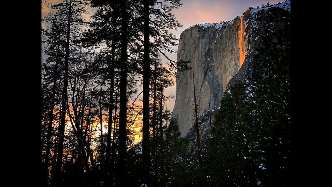 Sunlight hits the Horsetail Fall at California's Yosemite National Park on Tuesday, February 19. <a href="https://www.cnn.com/travel/article/firefall-yosemite-2019-trnd/index.html" target="_blank">The light</a> makes it look as though lava is flowing over the cliff instead of water.