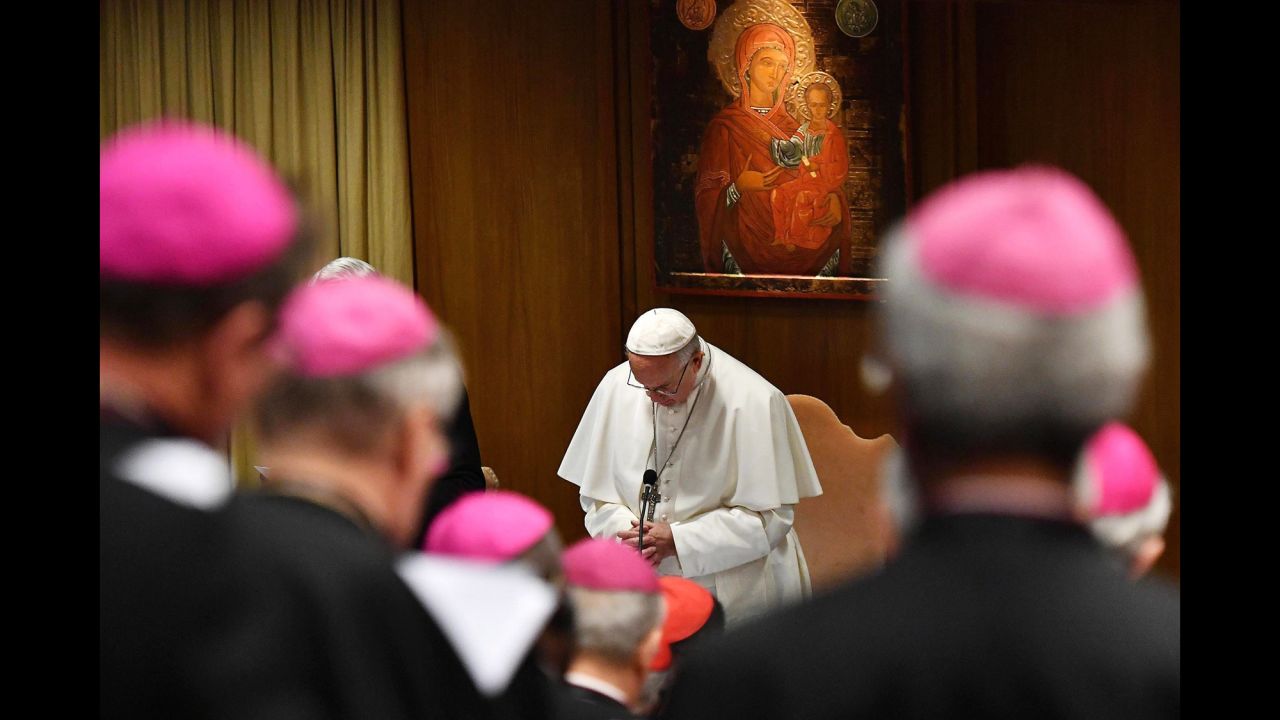 Pope Francis prays Thursday, February 21, at the start of an unprecedented summit to confront the Catholic Church's clergy abuse scandal. <a href="https://www.cnn.com/2019/02/21/europe/vatican-clergy-abuse-summit-thursday/index.html" target="_blank">He began the four-day summit</a> by saying that Catholics are not looking for simple condemnation, but concrete actions.