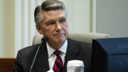 Mark Harris, Republican candidate in North Carolina's 9th congressional race, makes a statement before the state board of elections calling for a new election during the fourth day of a public evidentiary hearing on the 9th congressional district voting irregularities investigation Thursday, Feb. 21, 2019, at the North Carolina State Bar in Raleigh, N.C. (Travis Long/The News & Observer via AP, Pool)