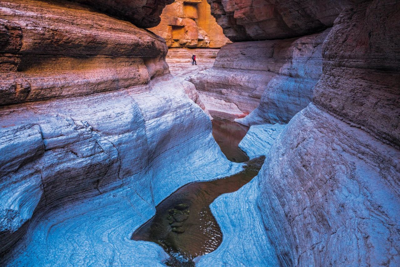 <strong>Finding water. </strong>Looking for water, McBride and Fedarko would sometimes find natural springs within these hidden slot canyons.