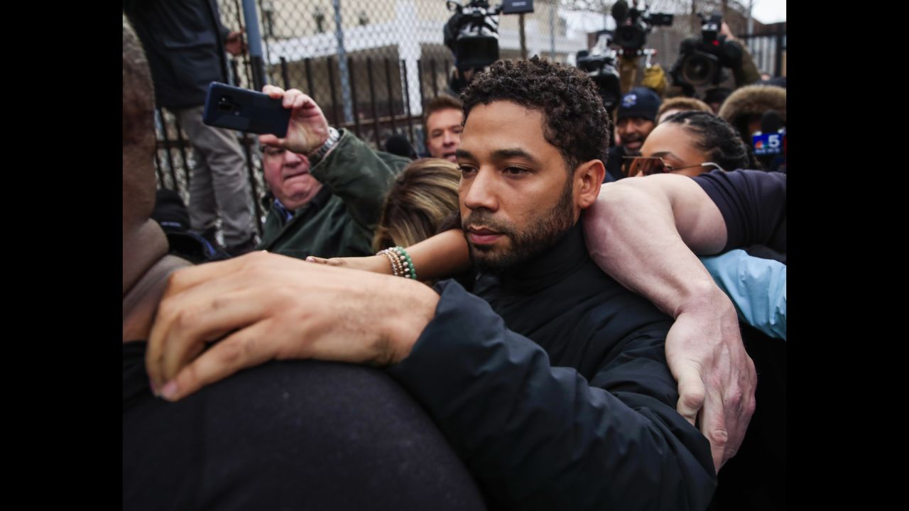 Actor Jussie Smollett leaves a Chicago courthouse on Thursday, February 21, after he had been arrested on suspicion of filing a false police report. Last month, <a href="https://www.cnn.com/2019/01/29/entertainment/jussie-smollett-attack/index.html" target="_blank">Smollett told police</a> he was attacked by two people who were "yelling out racial and homophobic slurs" -- one of whom tied a rope around his neck and poured an unknown substance on him. This week, <a href="https://www.cnn.com/2019/02/21/entertainment/jussie-smollett-thursday/index.html" target="_blank">police superintendent Eddie Johnson said Smollett paid two men to stage the attack</a> "because he was dissatisfied with his salary." Smollett's camp has released no statements since he turned himself in, but his attorneys previously promised an "aggressive defense." Smollett, who faces a felony charge of disorderly conduct, was released after posting bail.