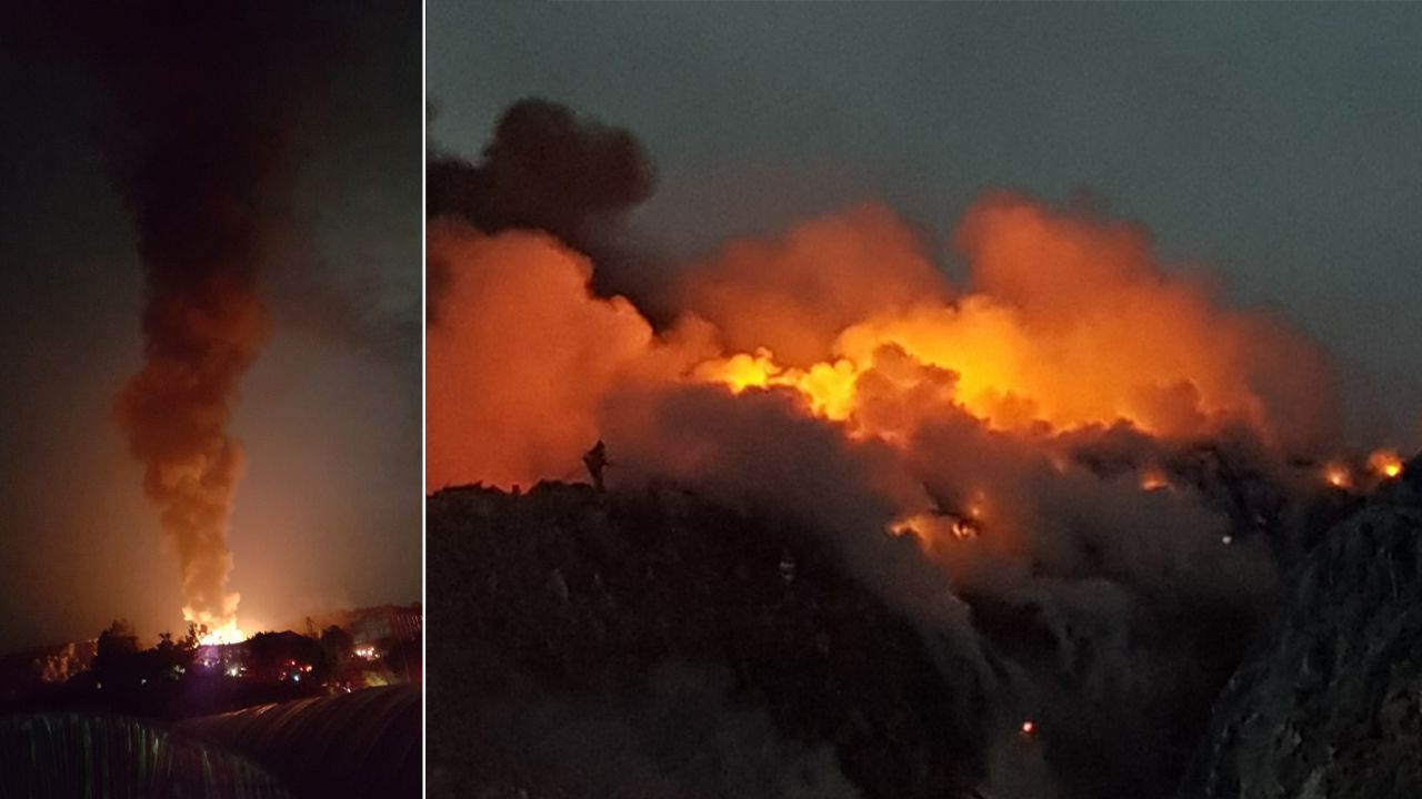 Photos take by a local resident show the Uiseong trash heap ablaze.