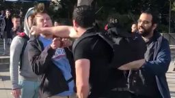 A conservative activist being punched in the face at UC Berkeley