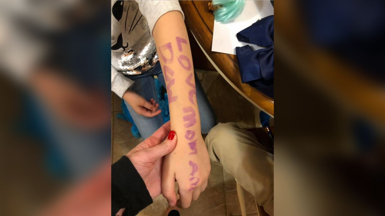 Vanessa Reed's arm with the message she wrote during a lockdown.