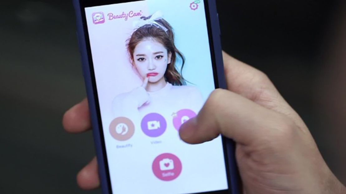 Chinese app Meitu adds colorful, caricature-like features, such as bigger eyes, tear drops and accessories like feathers and flowers, to photos.