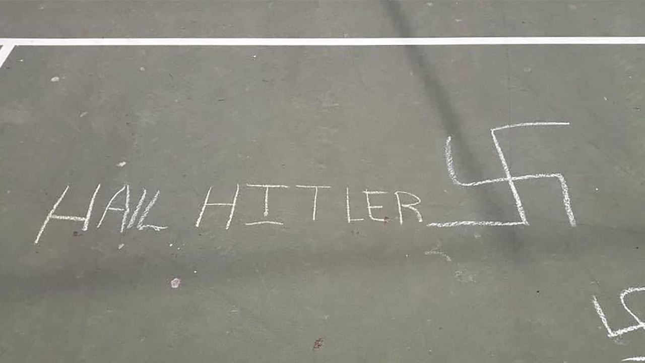 Anti-Semitic symbols and words were found drawn in chalk over the weekend in an elementary schoolyard in New York City. 