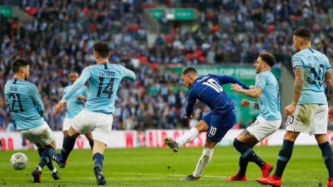 Chelsea's Eden Hazard (middle) worked tirelessly for his side.