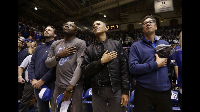 Former US President Barack Obama was among the celebrity fans taking in <a href="index.php?page=&url=https%3A%2F%2Fwww.cnn.com%2F2019%2F02%2F21%2Fsport%2Fzion-williamson-basketball-college-sports-nike-shoe-spt-intl%2Findex.html" target="_blank">the Duke-North Carolina basketball game</a> on Wednesday, February 20.