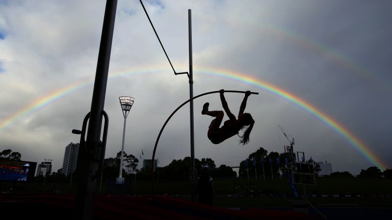 A pole vaulter competes at the Sydney Track Classic on Saturday, February 23. 