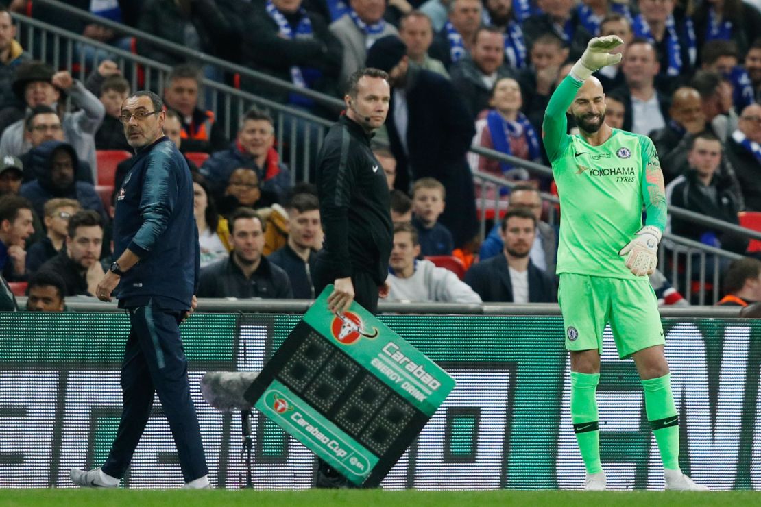 Chelsea manager Maurizio Sarri wanted to bring on Willy Caballero in the League Cup final in extra time. 