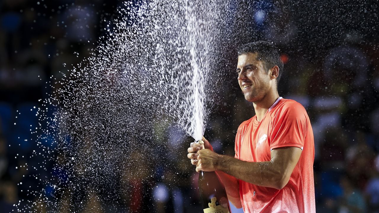 RIO DE JANEIRO, BRAZIL - FEBRUARY 24: Laslo Djere of Serbia celebrates the championship after defeating Felix Auger-Aliassime of Canada at the singles final of the ATP Rio Open 2019 at Jockey Club Brasileiro on February 24, 2019 in Rio de Janeiro, Brazil. (Photo by Buda Mendes/Getty Images)