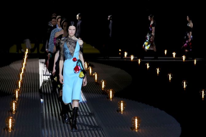 Miuccia Prada spun a tale of Gothic romance referencing Mary Shelley's "Frankenstein."