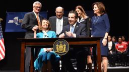 New York Governor Andrew Cuomo, joined by House Speaker Nancy Pelosi, signed a new 'red flag" gun protection bill into law Monday. 