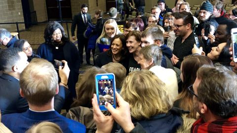 Voters try to get photos with Harris in Bettendorf, Iowa.