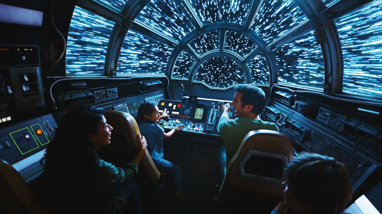 <strong>At the controls. </strong>Visitors then step into the most famous cockpit in history, where touching controls is not encouraged, it's required, starting with the jump to lightspeed and then through an interactive ride called Smugglers Run.