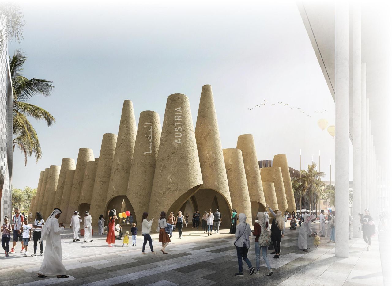 Designed by Vienna-based Querkraft, the Austrian pavilion at Expo 2020 in Dubai utilizes traditional Gulf building methods that its architects believe could reduce energy consumption by 72%.