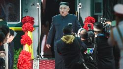 North Korea's leader Kim Jong Un (C) arrives at the Dong Dang railway station in Dong Dang, Lang Son province, on February 26, 2019, to attend the second US-North Korea. - North Korean leader Kim Jong Un crossed into Vietnam on February 26 after a marathon train journey for a second summit showdown with Donald Trump, with the world looking for concrete progress over the North's nuclear programme. (Photo by Nhac NGUYEN / AFP)        (Photo credit should read NHAC NGUYEN/AFP/Getty Images)