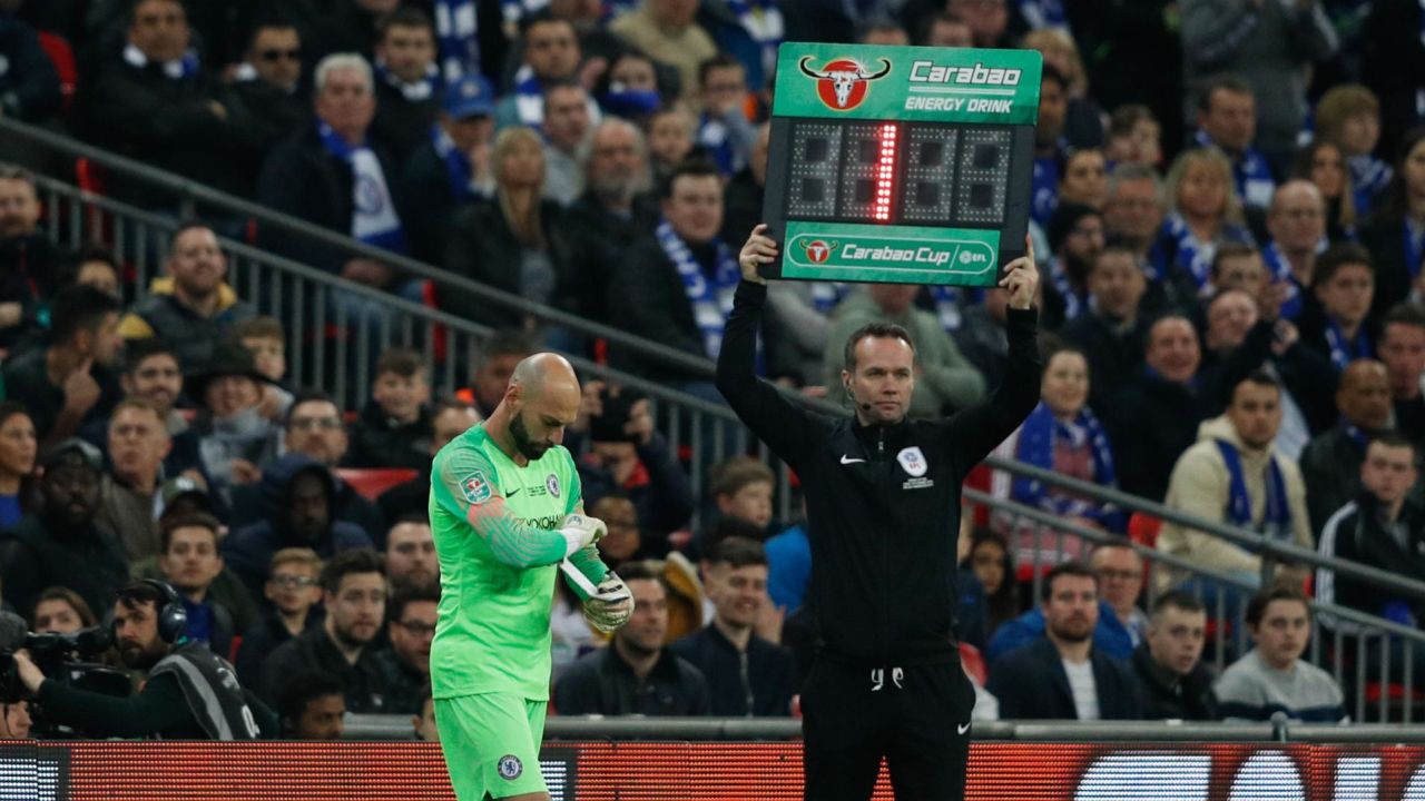 Willy Caballero was left in limbo on the touchline, with Kepa refusing to leave the field of play.
